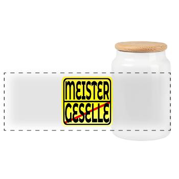 Meisterprüfung bestanden - MEISTER GESELLE - Panorama Keksdose mit Holzdeckel - Weiß - Vorne