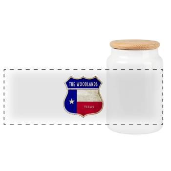 The Woodlands Texas Crest Flag Design - Panoramic Cookie Jar with Wooden Lid - white - Front