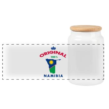 Namibia Original 100% Flaggen Design - Panorama Keksdose mit Holzdeckel - Weiß - Vorne