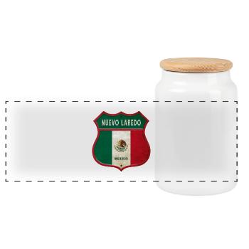 Nuevo Laredo Mexiko Wappen Design - Panorama Keksdose mit Holzdeckel - Weiß - Vorne