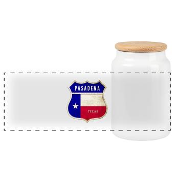Pasadena Texas coat of arms flag design - Panoramic Cookie Jar with Wooden Lid - white - Front