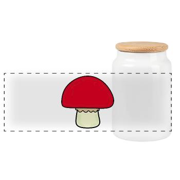 Mushroom red, mushrooms - Panoramic Cookie Jar with Wooden Lid - white - Front