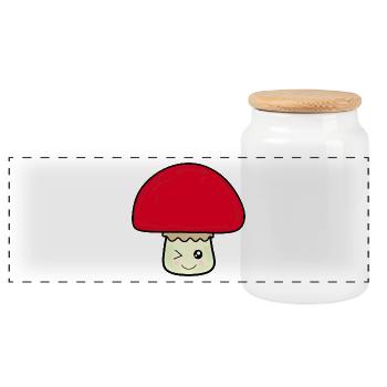 Champignon kawaii mignon rouge avec visage - Boîte à biscuits avec couvercle en bois - blanc - Devant