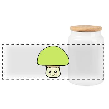 Mushroom green, green mushrooms - Panoramic Cookie Jar with Wooden Lid - white - Front