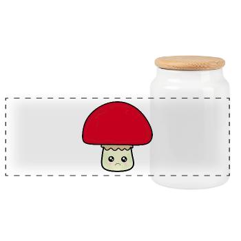 Champignon kawaii mignon rouge avec visage - Boîte à biscuits avec couvercle en bois - blanc - Devant