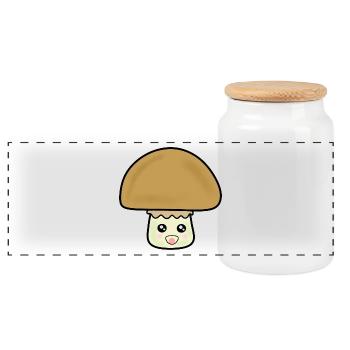 Mushroom mushroom cute with face - Panoramic Cookie Jar with Wooden Lid - white - Front