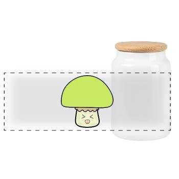 Champignon vert mignon avec visage - Boîte à biscuits avec couvercle en bois - blanc - Devant