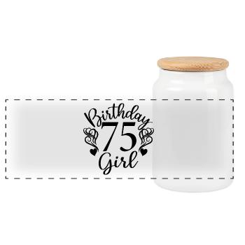 75th Birthday Women Her Birthday Girl 75 Years Old - Panoramic Cookie Jar with Wooden Lid - white - Front