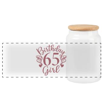 65th Birthday Women Her Birthday Girl 65 Years Old - Panoramic Cookie Jar with Wooden Lid - white - Front