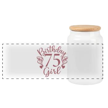 75th Birthday Women Her Birthday Girl 75 Years Old - Panoramic Cookie Jar with Wooden Lid - white - Front