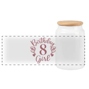 8th Birthday Girl, 8 Years Old Gift For Kids - Panoramic Cookie Jar with Wooden Lid - white - Front