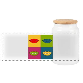 Pop-Art Lippen Lippenstift Poster bunt Geschenk - Panorama Keksdose mit Holzdeckel - Weiß - Vorne