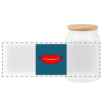 Pop Art lèvres rouge à lèvres affiche cadeau coloré - Boîte à biscuits avec couvercle en bois - blanc - Devant
