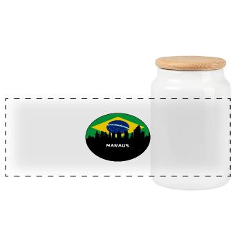 Manaus Brazil Flag Skyline Silhouette Travel - Panoramic Cookie Jar with Wooden Lid - white - Front
