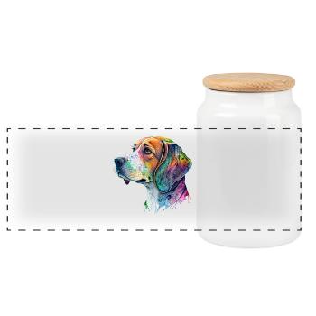 Beagle Hundemotiv - Panorama Keksdose mit Holzdeckel - Weiß - Vorne
