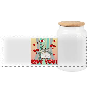 Bonne Saint-Valentin - OWL TEA BAG Cartoon - BIRD - Boîte à biscuits avec couvercle en bois - blanc - Devant