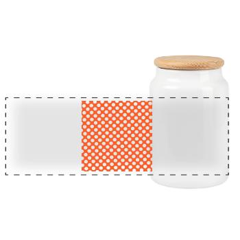 orangenes Polka dot Hintergrund Punktemuster - Panorama Keksdose mit Holzdeckel - Weiß - Vorne