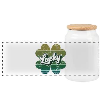 St. Patrick's Day Geschenk Kleeblatt Männer, Frauen, Kinder - Panorama Keksdose mit Holzdeckel - Weiß - Vorne