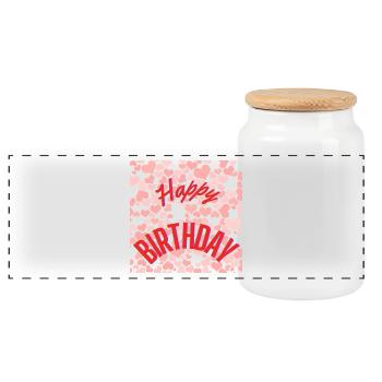 HAPPY BIRTHDAY,HAPPY BIRTHDAY,BIRTHDAY,BIRTHDAY - Panoramic Cookie Jar with Wooden Lid - white - Front