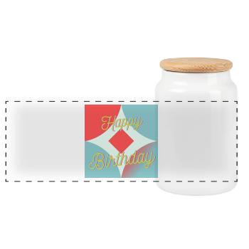 BIRTHDAY,HAPPY BIRTHDAY,HAPPY BIRTHDAY - Panoramic Cookie Jar with Wooden Lid - white - Front