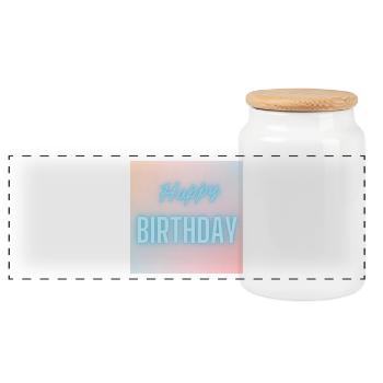 BIRTHDAY,HAPPY BIRTHDAY,HAPPY BIRTHDAY - Panoramic Cookie Jar with Wooden Lid - white - Front