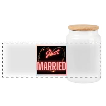 JUST MARRIED,LONG LIVE THE MARIES,EVJF,VALENTINE'S DAY - Panoramic Cookie Jar with Wooden Lid - white - Front