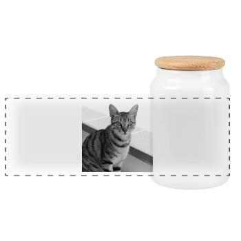Cat background portrait white-black - Panoramic Cookie Jar with Wooden Lid - white - Front
