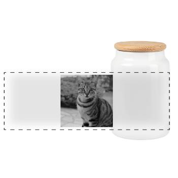 Katze Hintergrund Porträt weiß-schwarz - Panorama Keksdose mit Holzdeckel - Weiß - Vorne