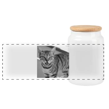 Cat portrait white-black - Panoramic Cookie Jar with Wooden Lid - white - Front