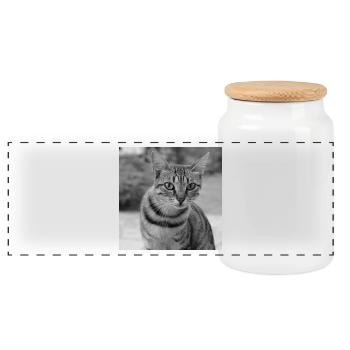 Katze Hintergrund Porträt weiß-schwarz - Panorama Keksdose mit Holzdeckel - Weiß - Vorne