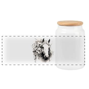 Cheval avec des fleurs - Boîte à biscuits avec couvercle en bois - blanc - Devant