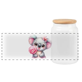 Little koala girl with a lollipop - Panoramic Cookie Jar with Wooden Lid - white - Front