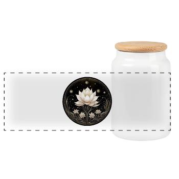 Lotus Flower - Panoramic Cookie Jar with Wooden Lid - white - Front
