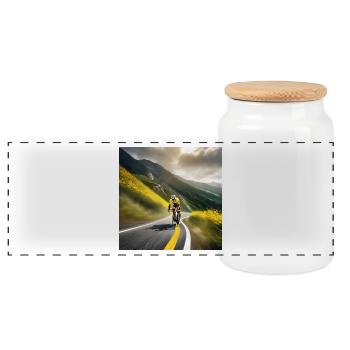 Chasing the Summit: A Yellow Jersey's Quest - Panoramic Cookie Jar with Wooden Lid - white - Front