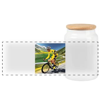Retro-Radfahrer - Panorama Keksdose mit Holzdeckel - Weiß - Vorne