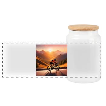 Sonnenbeschienener Gipfelsprint - Panorama Keksdose mit Holzdeckel - Weiß - Vorne