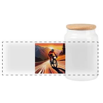 Pédalez vers le sommet - Boîte à biscuits avec couvercle en bois - blanc - Devant