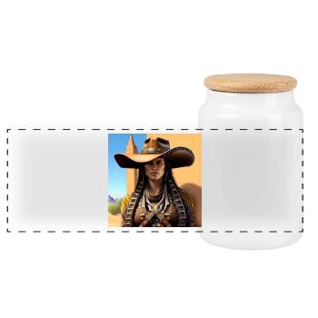Desert Beauty - Panoramic Cookie Jar with Wooden Lid - white - Front