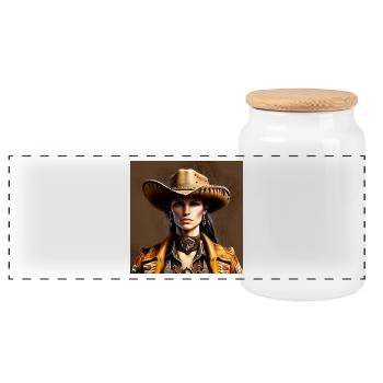A new Sheriff's in town - Panoramic Cookie Jar with Wooden Lid - white - Front