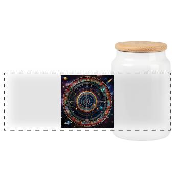 Planetary Precision - Cosmic Dartboard - Panoramic Cookie Jar with Wooden Lid - white - Front