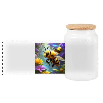 Buzzing with Cuteness - Panoramic Cookie Jar with Wooden Lid - white - Front
