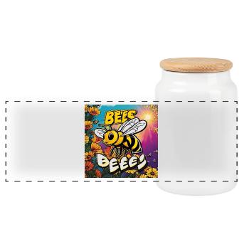 Bee Buzz - Panoramic Cookie Jar with Wooden Lid - white - Front