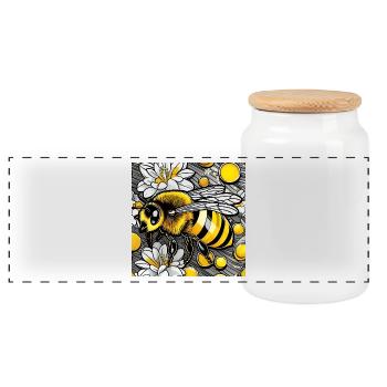 Cute Bee - Panoramic Cookie Jar with Wooden Lid - white - Front