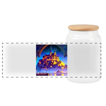 Mont Saint Michel - Traumhaftes Schloss - Panorama Keksdose mit Holzdeckel - Weiß - Vorne