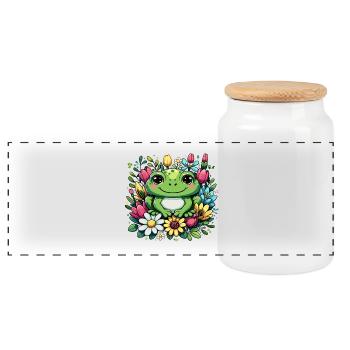Einzigartiges Frosch-Design im Blumenkranz! - Panorama Keksdose mit Holzdeckel - Weiß - Vorne