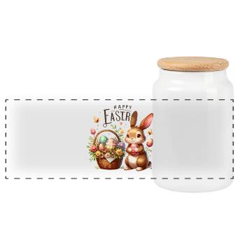 Happy Easter Bunnies Easter Egg Basket - Panoramic Cookie Jar with Wooden Lid - white - Front
