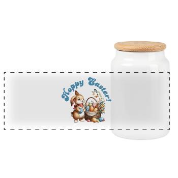 Hoppy Easter - Panoramic Cookie Jar with Wooden Lid - white - Front