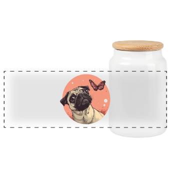 Mops mit Schmetterling - Panorama Keksdose mit Holzdeckel - Weiß - Vorne
