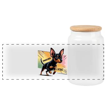 Pinscher Liebe Hund - Panorama Keksdose mit Holzdeckel - Weiß - Vorne