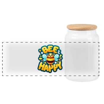 Bee Happy glückliche Biene - Panorama Keksdose mit Holzdeckel - Weiß - Vorne